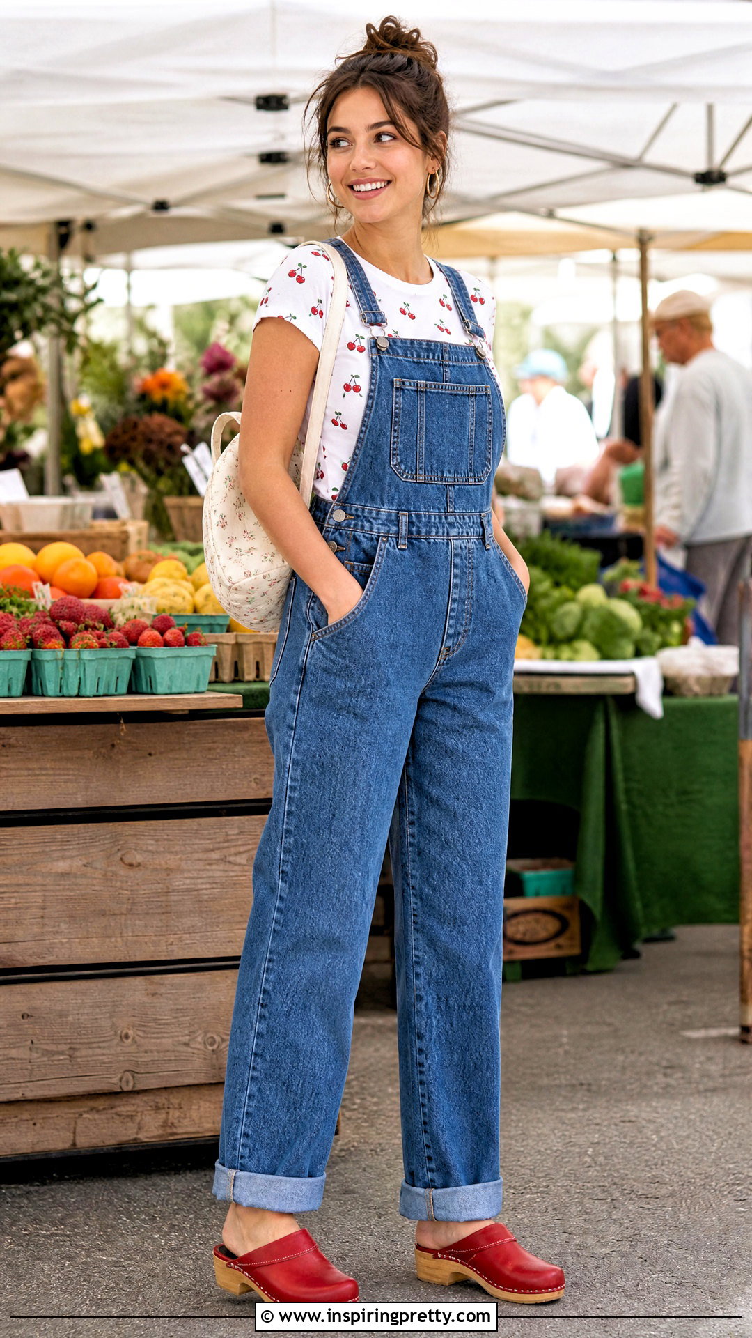 Cherry Top With Blue Overalls - 50 cherry top outfit ideas