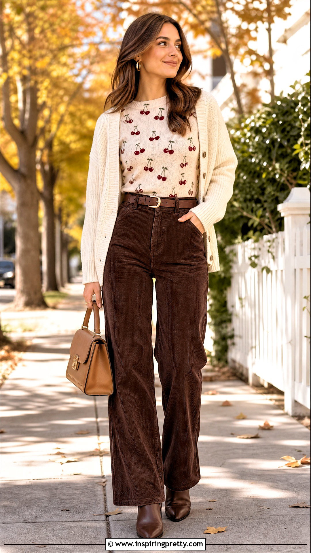 Cherry Top With Brown Corduroy Pants - 50 cherry top outfit ideas