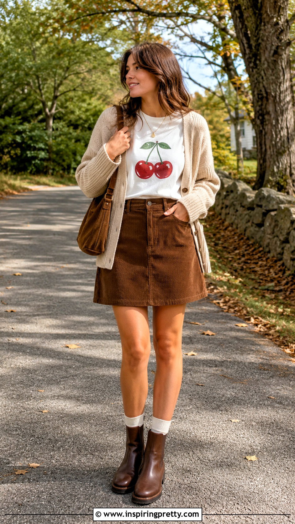Cherry Top With Brown Corduroy Skirt - 20 Brandy Melville Cherry Top outfit ideas