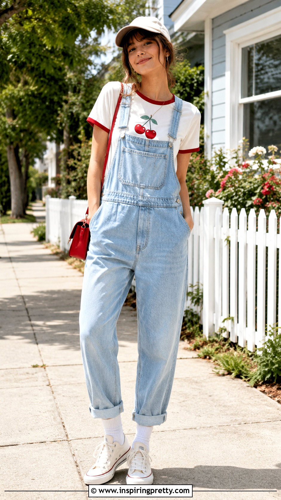 Cherry Top With Denim Overalls - 20 Brandy Melville Cherry Top outfit ideas