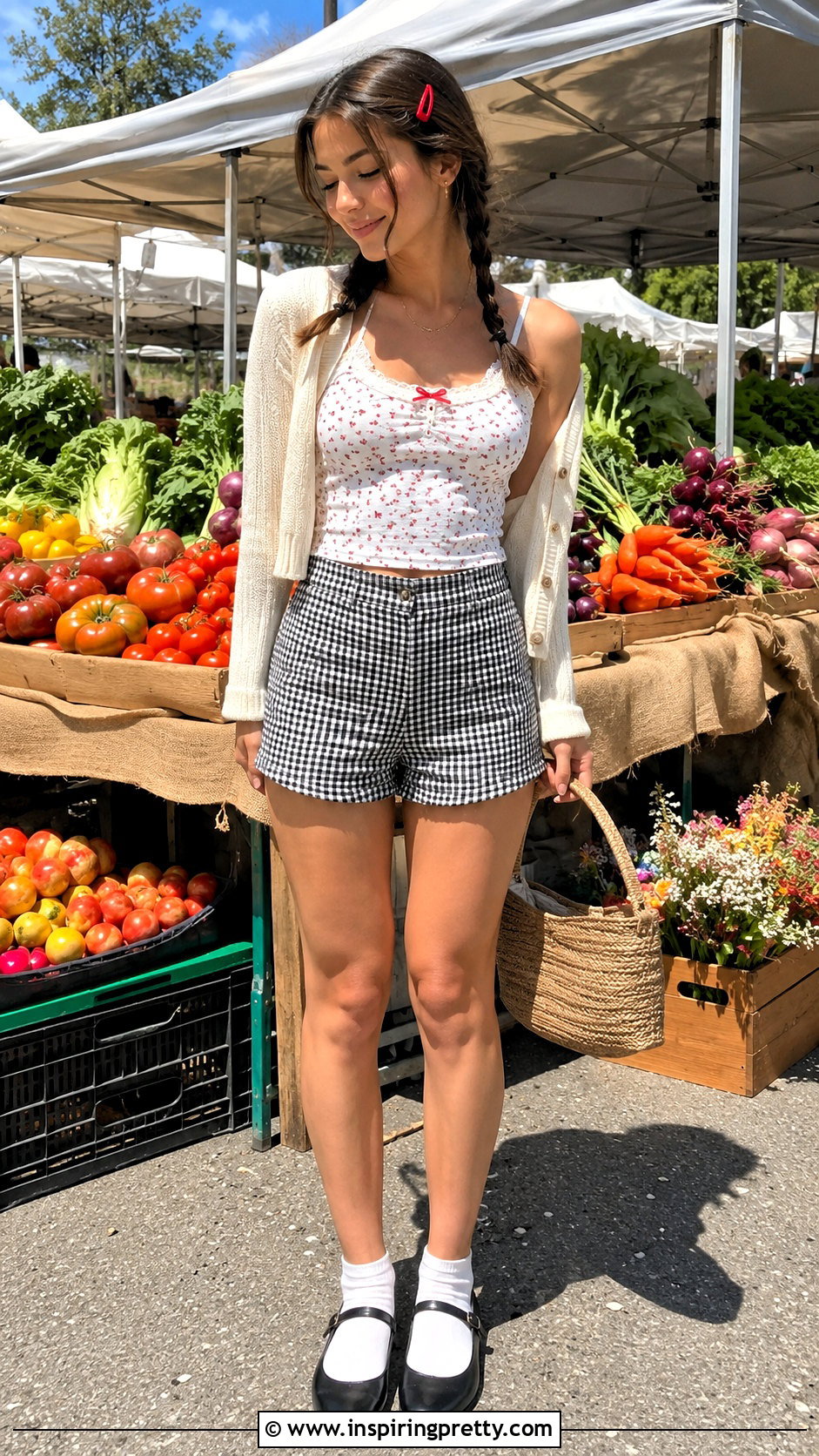 Cherry Top With Gingham Shorts - 20 Brandy Melville Cherry Top outfit ideas