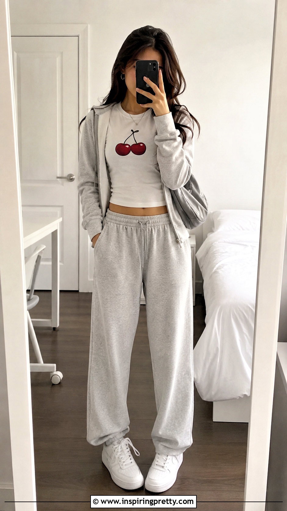 Cherry Top With Gray Sweatpants - 20 Brandy Melville Cherry Top outfit ideas