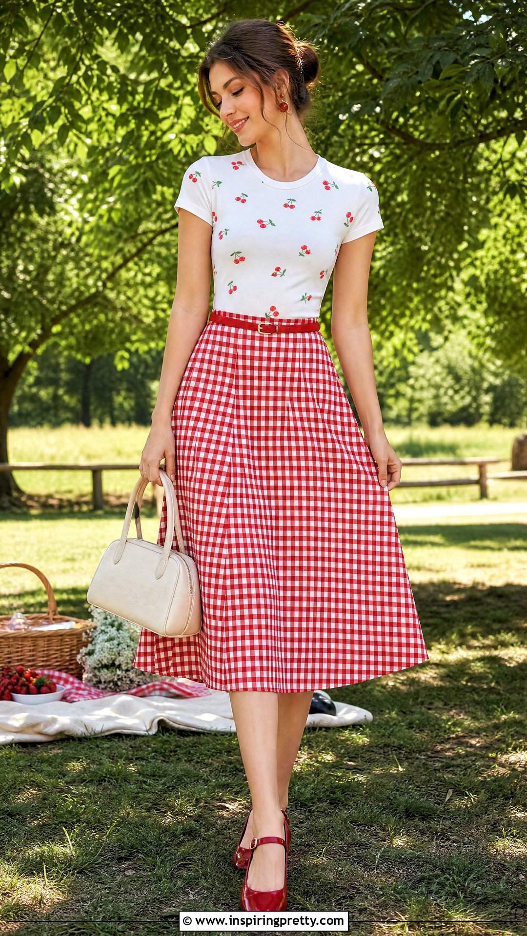 Cherry Top With Red Gingham Skirt - 50 cherry top outfit ideas