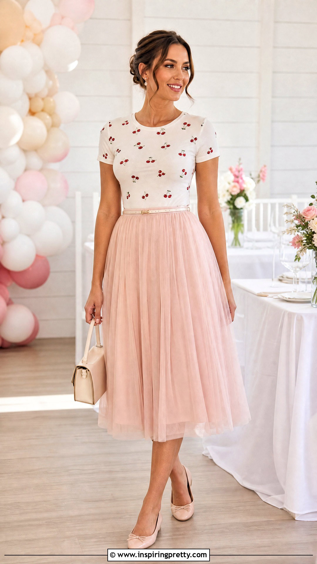 Cherry Top With Tulle Midi Skirt - 50 cherry top outfit ideas