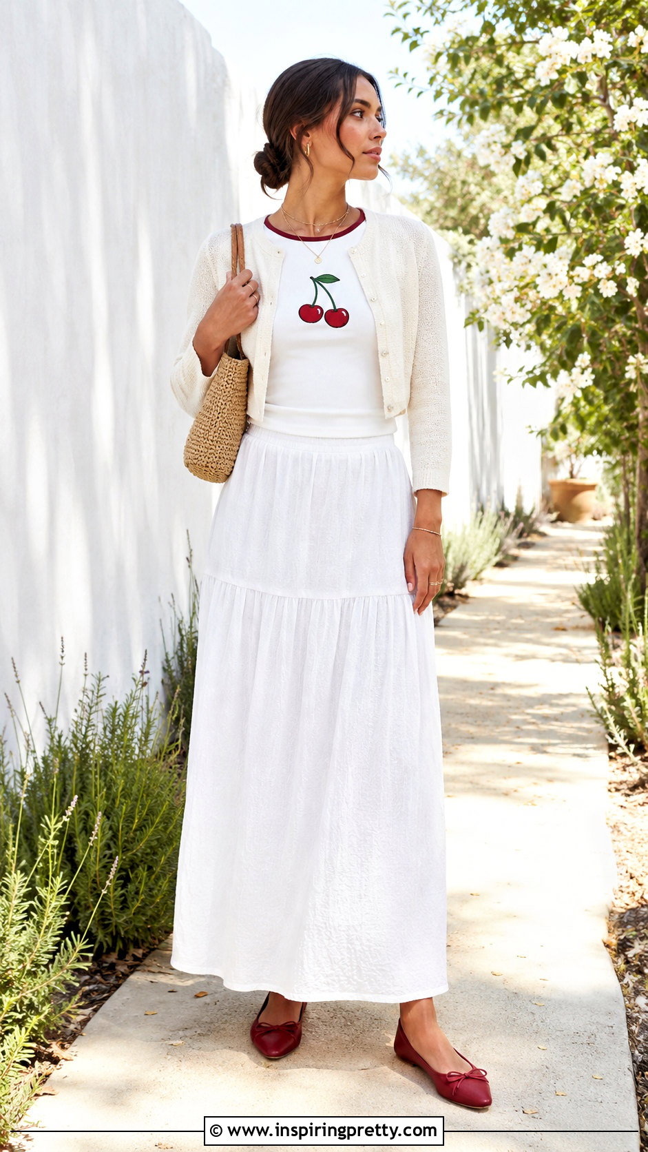 Cherry Top With White Maxi Skirt - 20 Brandy Melville Cherry Top outfit ideas