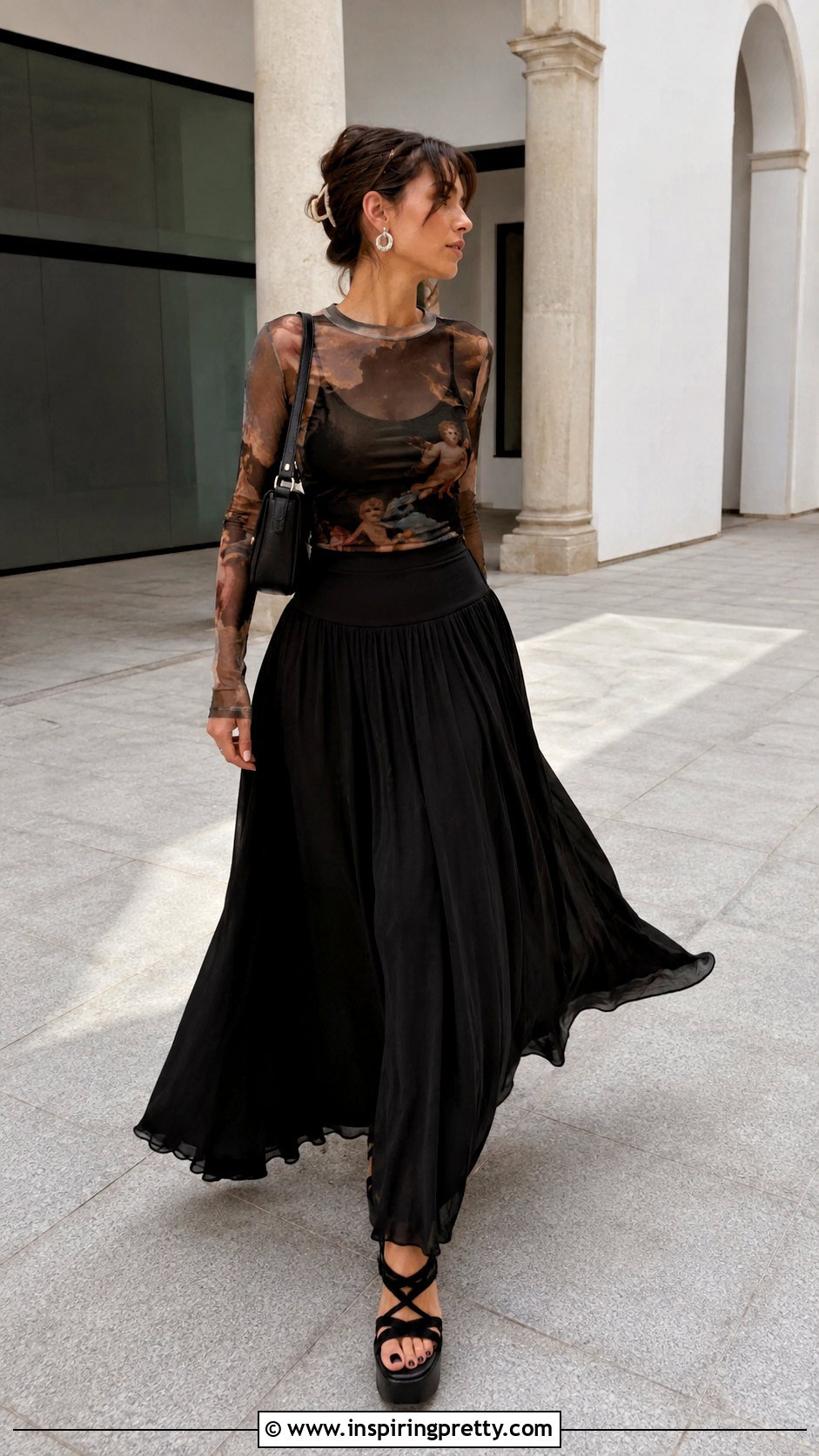 Cherub Mesh Top With Black Maxi Skirt - 20 Cherub Mesh Top outfit ideas