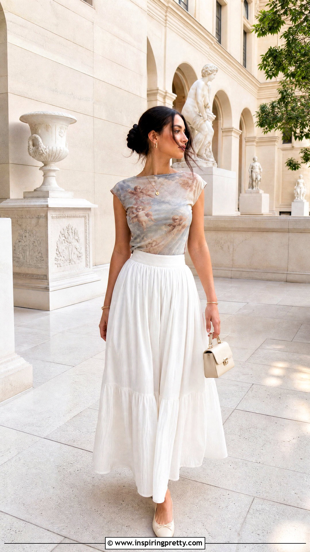 Cherub Top With White Maxi Skirt And Ballet Flats - 25 Cherub Top outfit ideas