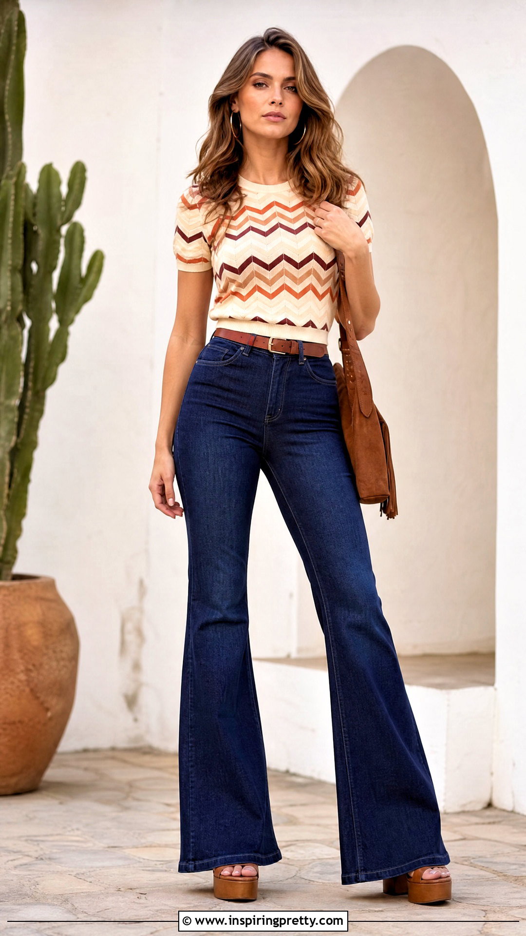 Chevron Knit Top With Flared Jeans - 20 chevron knit top outfit ideas