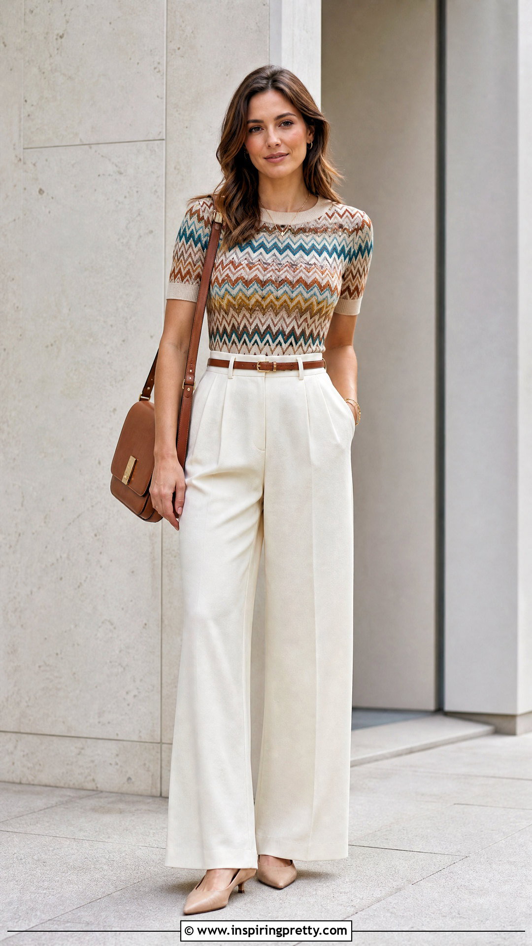 Chevron Knit Top With Wide Leg Trousers - 20 chevron knit top outfit ideas