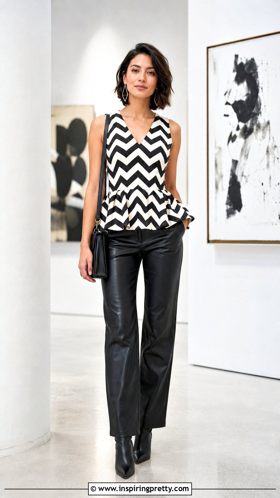 Chevron Peplum Top With Faux Leather Pants - 20 Chevron Peplum Top outfit ideas