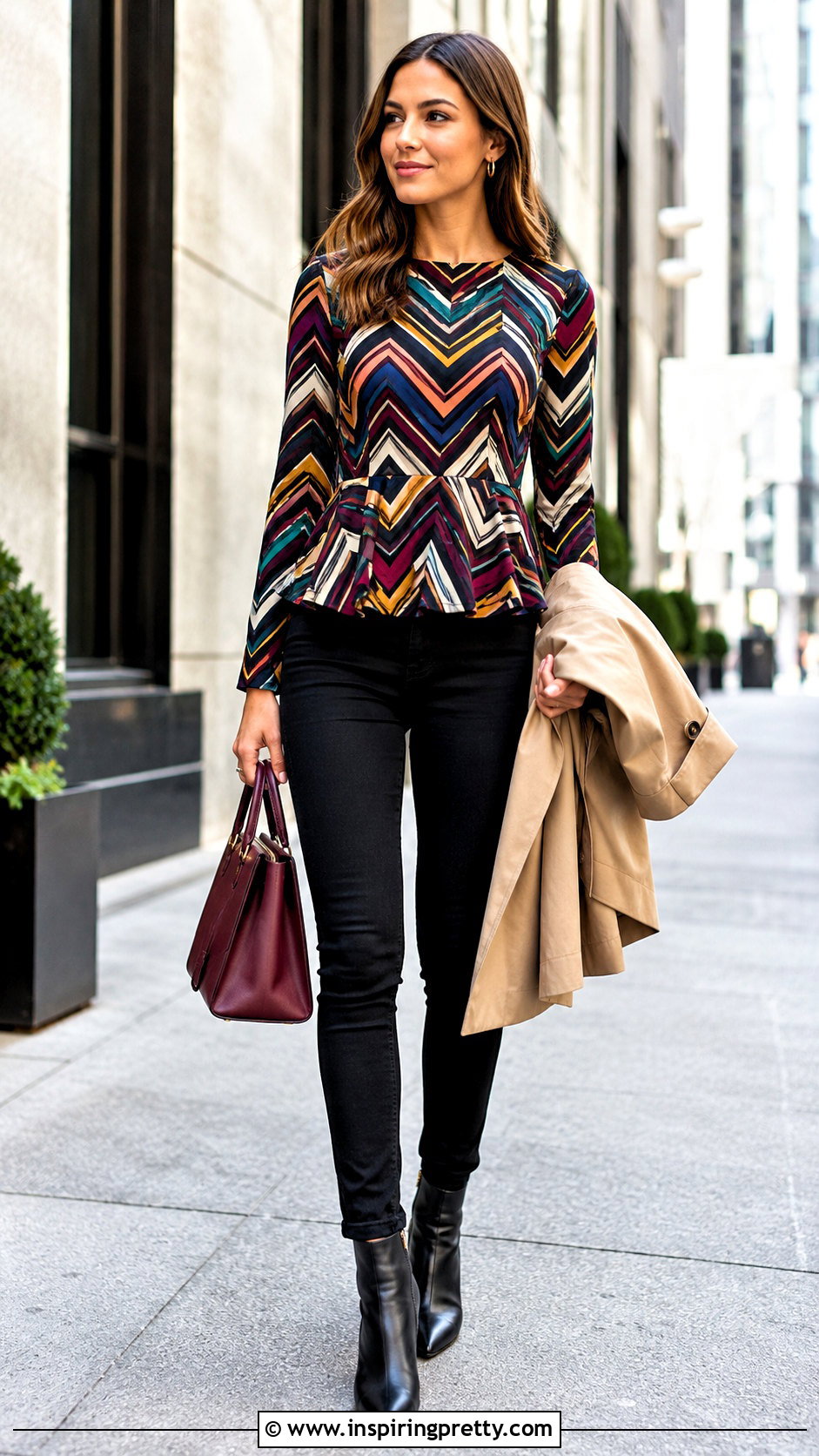 Chevron Peplum Top With Slim Black Jeans - 20 Chevron Peplum Top outfit ideas