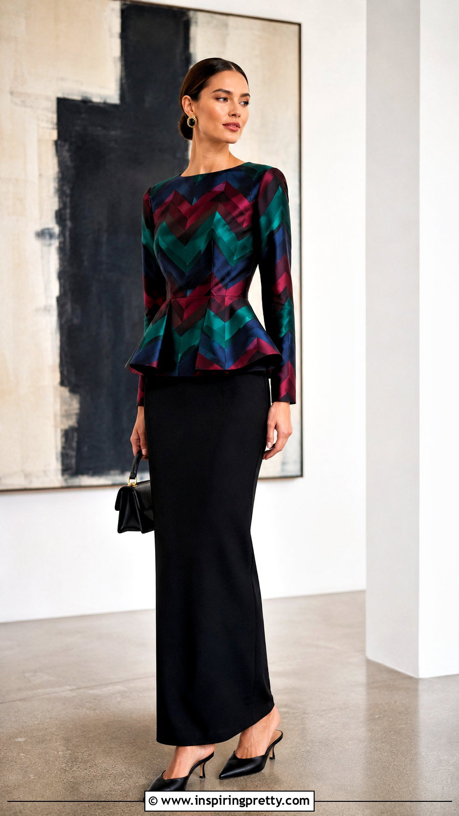 Chevron Peplum Top With a Black Column Skirt - 20 Chevron Peplum Top outfit ideas