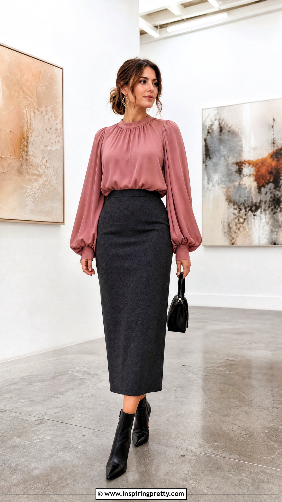 Chiffon Balloon Sleeve Blouse With Column Skirt - 50 chiffon tops blouses classy outfits