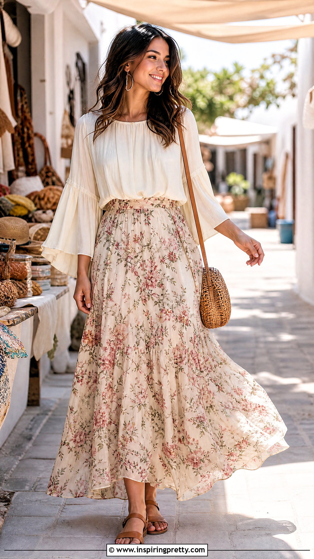 Chiffon Bell Sleeve Top With A Maxi Skirt - 25 Chiffon Bell Sleeve Top outfit ideas
