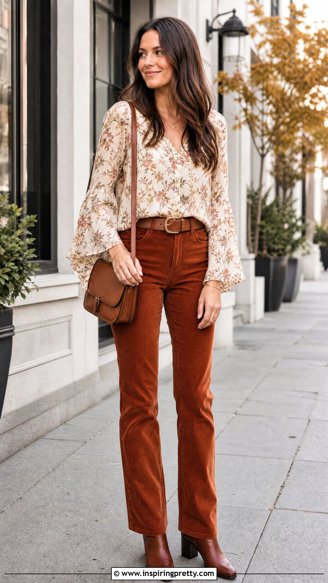 Chiffon Bell Sleeve Top With Corduroy Pants - 25 Chiffon Bell Sleeve Top outfit ideas
