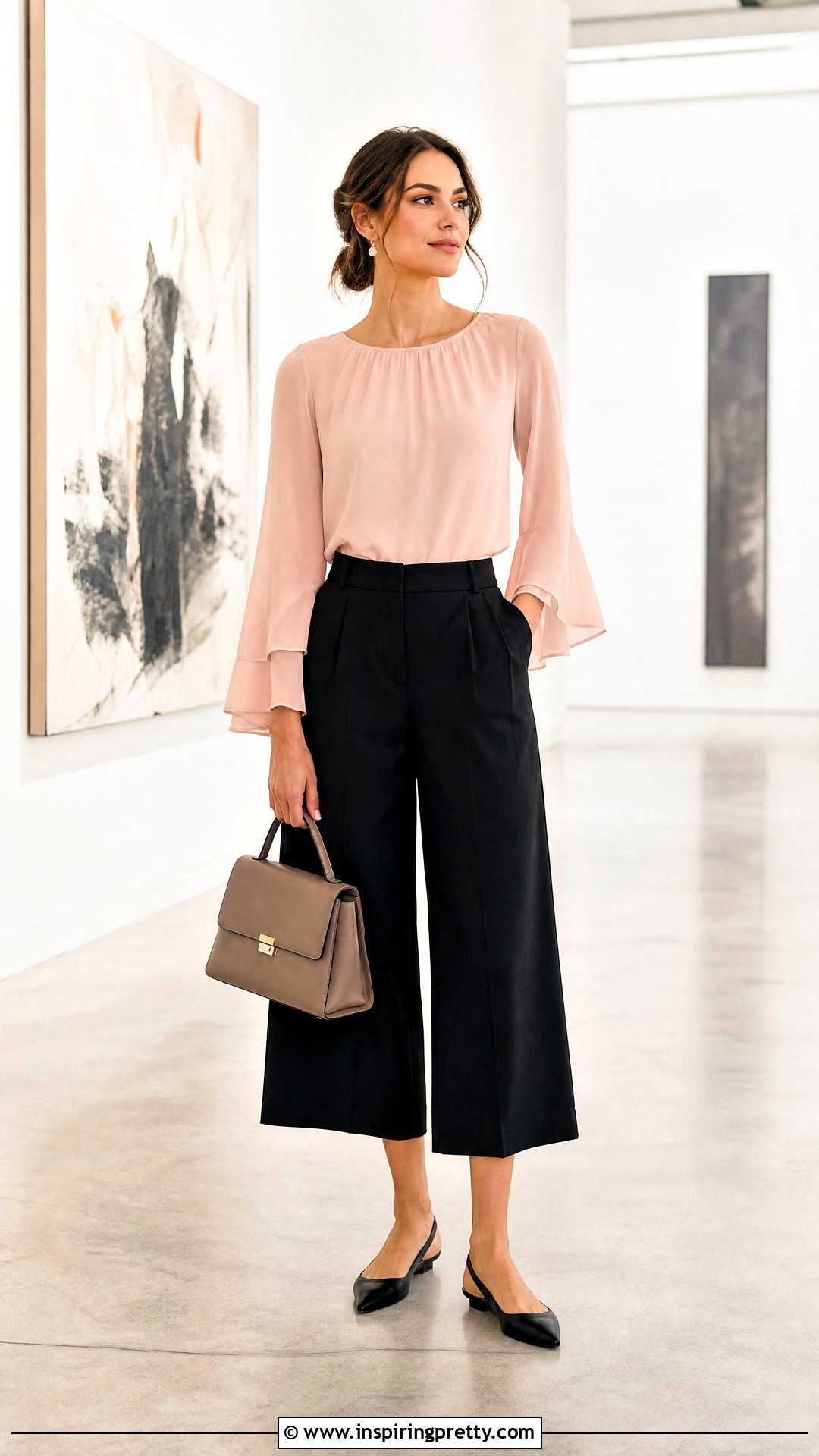 Chiffon Bell Sleeve Top With Culottes - 25 Chiffon Bell Sleeve Top outfit ideas
