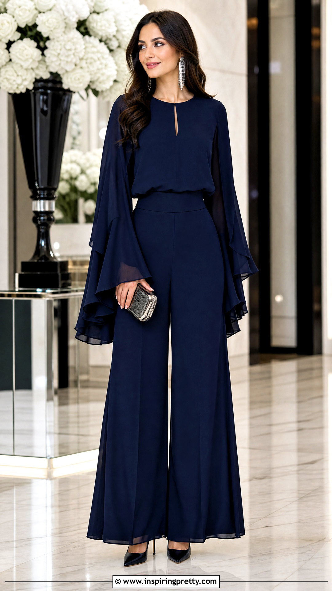 Chiffon Bell Sleeve Top With Palazzo Pants - 25 Chiffon Bell Sleeve Top outfit ideas