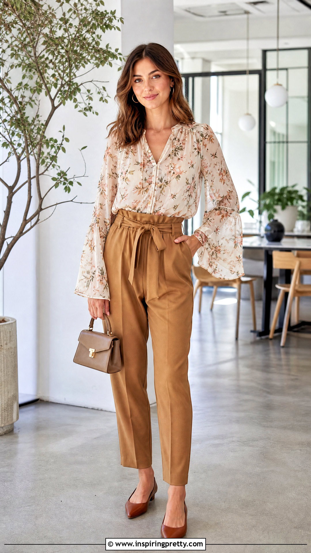 Chiffon Bell Sleeve Top With Paperbag Waist Pants - 25 Chiffon Bell Sleeve Top outfit ideas