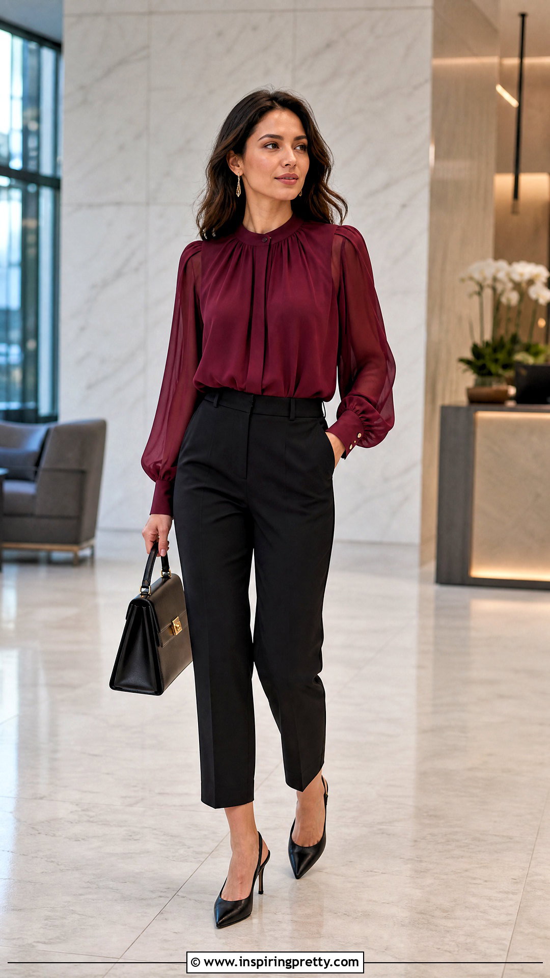 Chiffon Blouse And Cropped Trousers Outfit - 50 elegant tops classy outfits