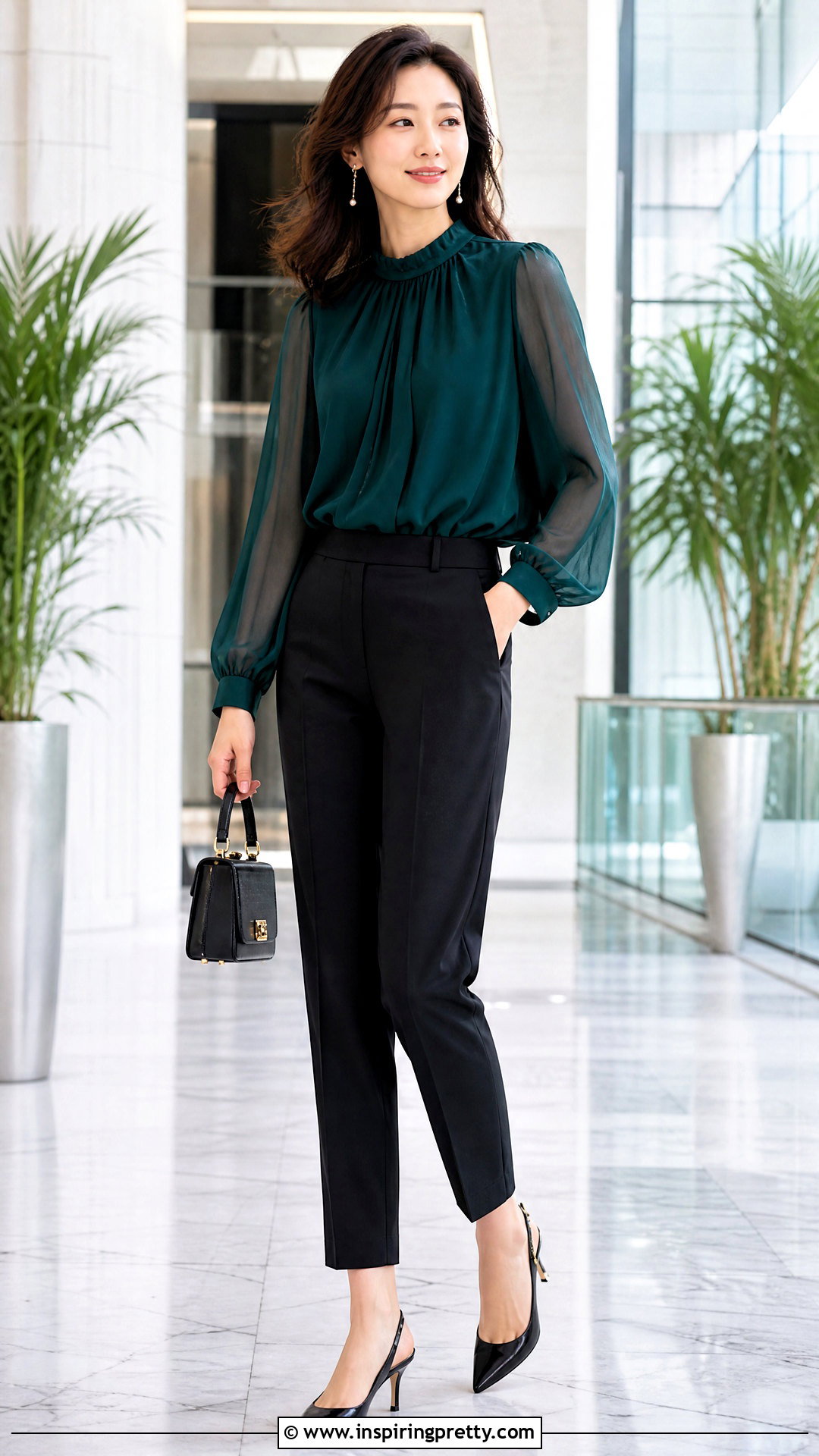 Chiffon Blouse With Ankle Pants - 50 nice tops outfit ideas