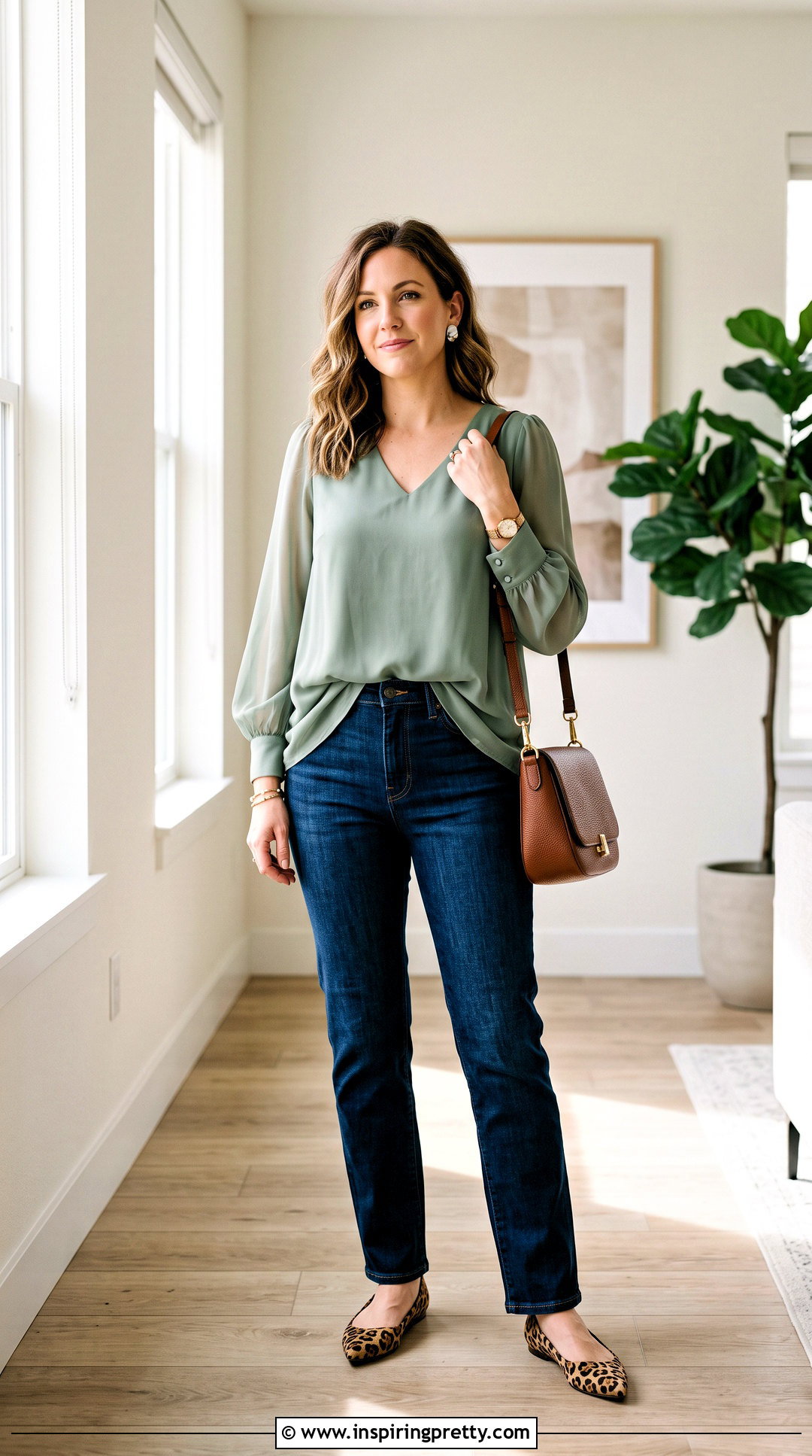 Chiffon Blouse With Dark Jeans - 50 busty women tops outfit ideas