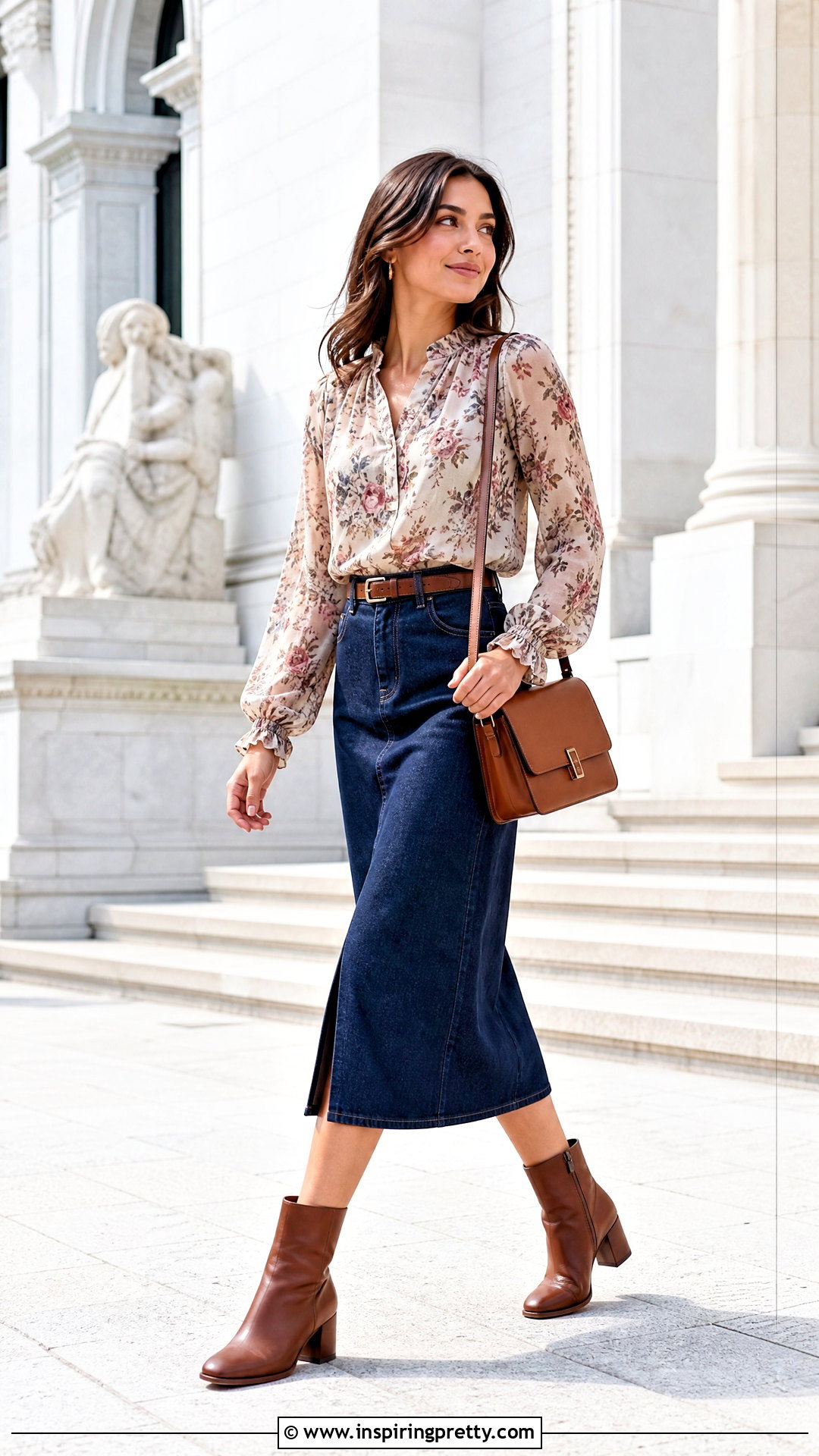 Chiffon Blouse With Denim Midi Skirt - 50 chiffon tops blouses classy outfits