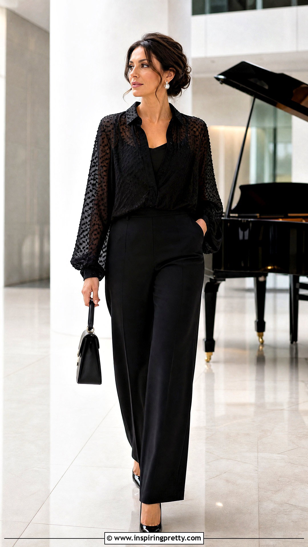 Chiffon Blouse With Monochrome Black Pants - 50 chiffon tops blouses classy outfits