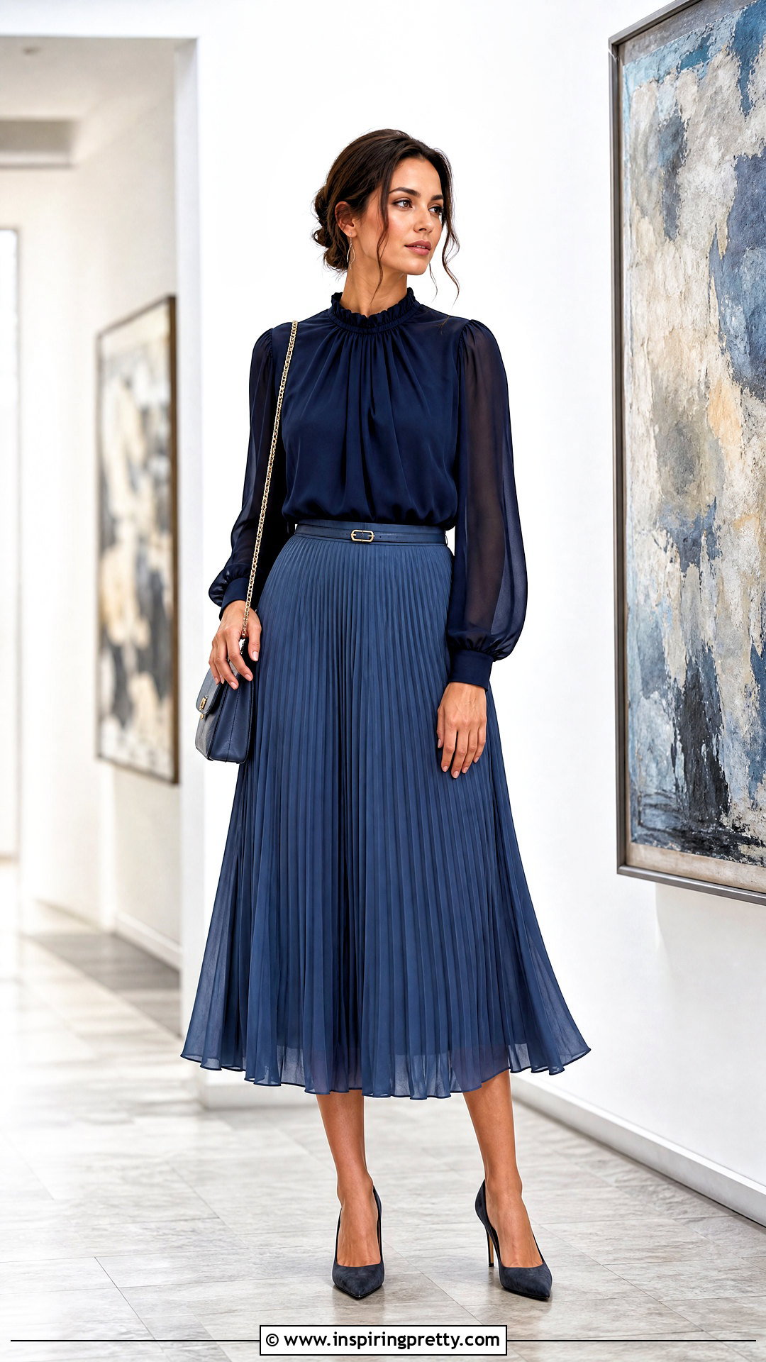Chiffon Blouse With Pleated Midi Skirt - 50 chiffon tops blouses classy outfits