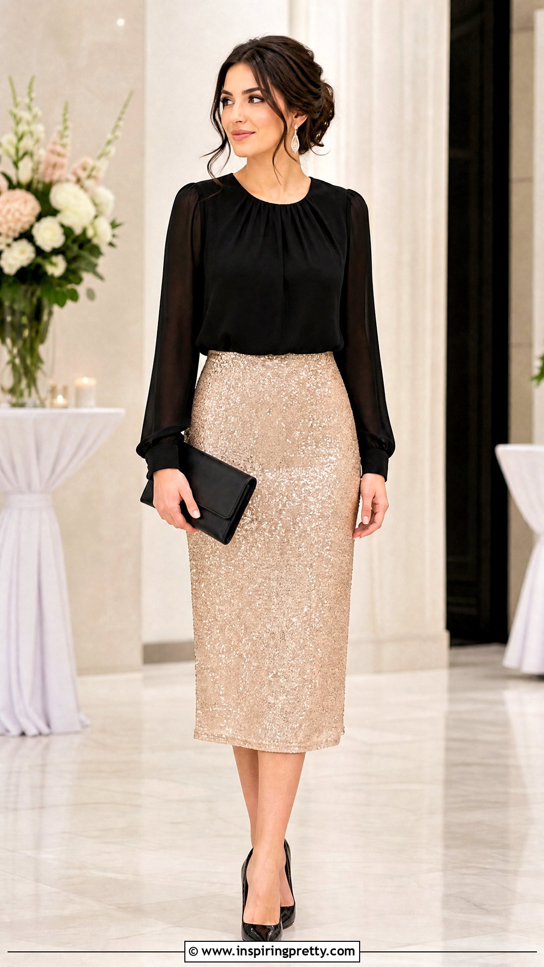 Chiffon Blouse With Sequin Midi Skirt - 50 chiffon tops blouses classy outfits