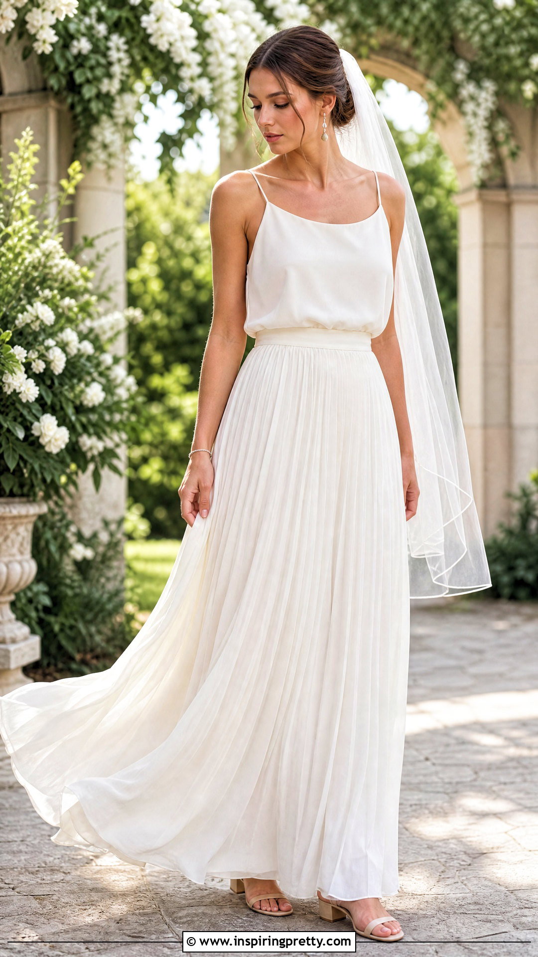 Chiffon Bridal Cami Top With Pleated Maxi Skirt - 20 Bridal Cami Top outfit ideas
