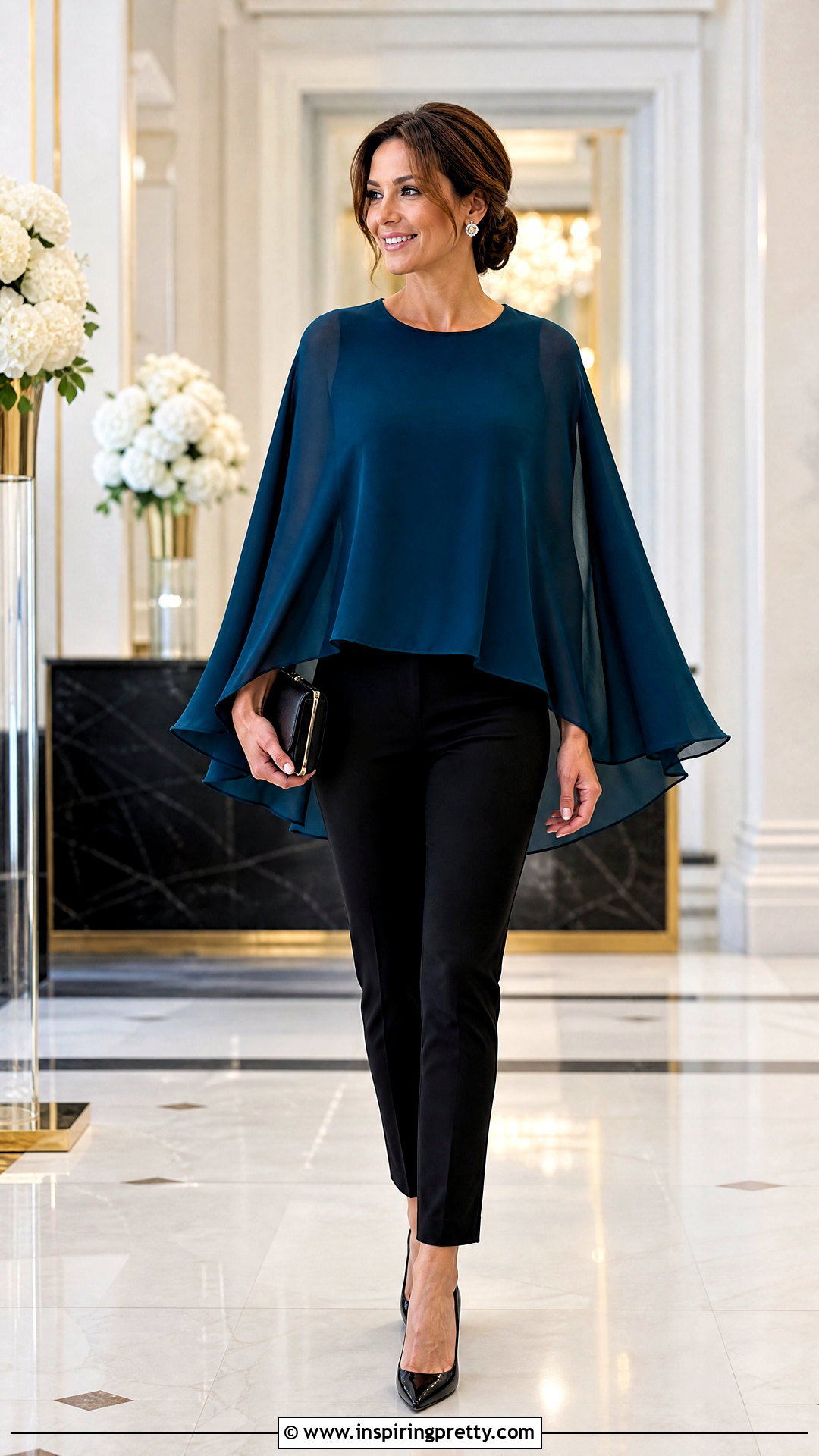 Chiffon Cape Blouse With Tapered Trousers - 50 chiffon tops blouses classy outfits