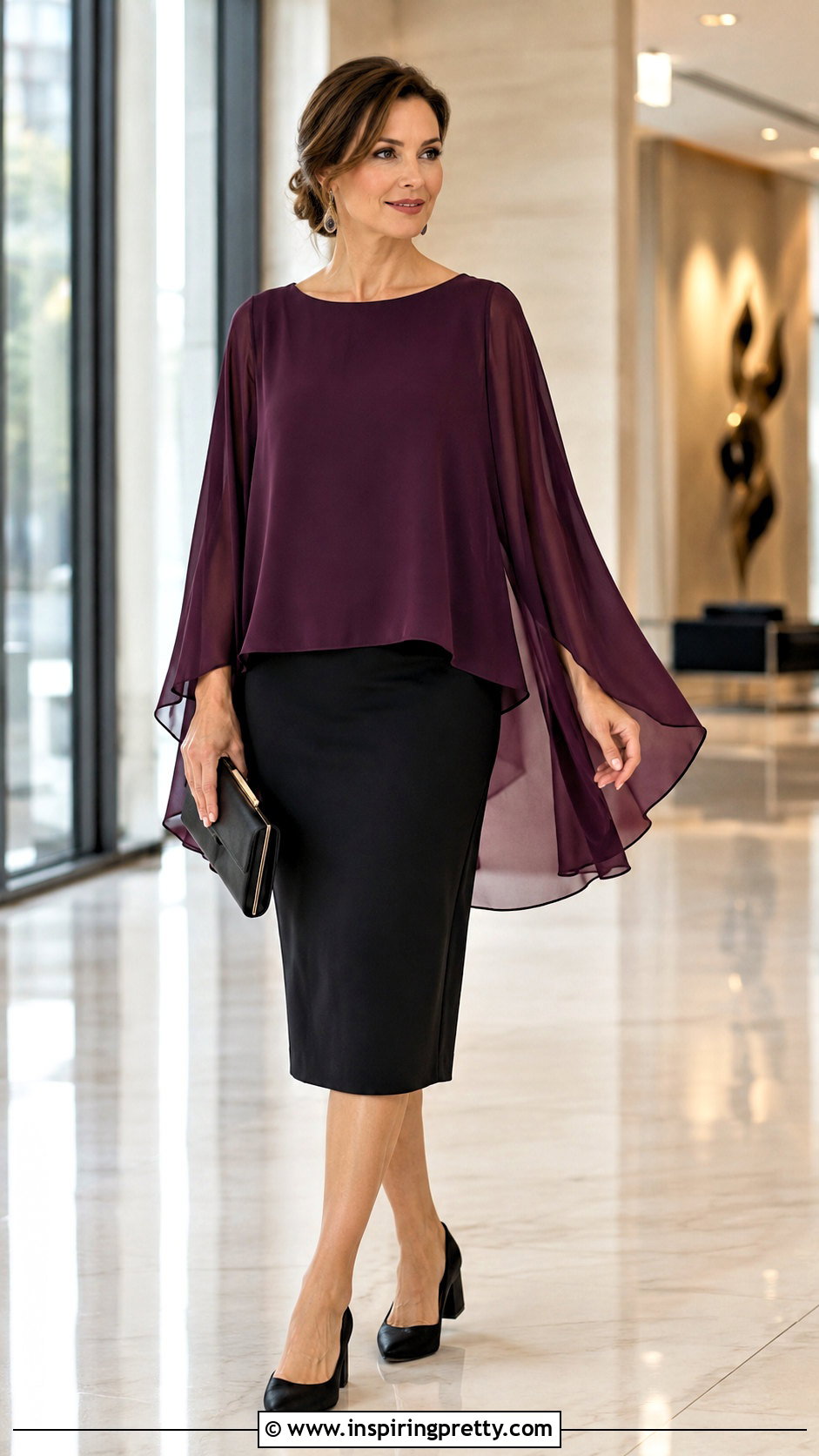 Chiffon Cape Sunday Top With Pencil Skirt - 50 sunday top design