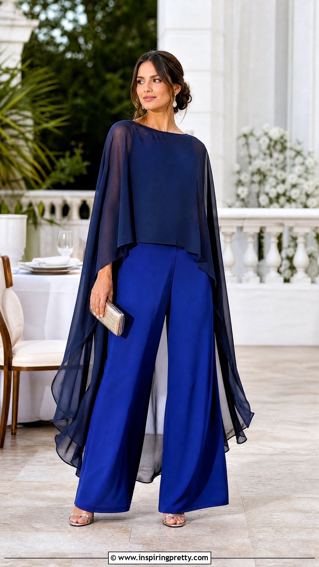 Chiffon Cape Top With Palazzo Pants - 50 Cape Top outfit ideas