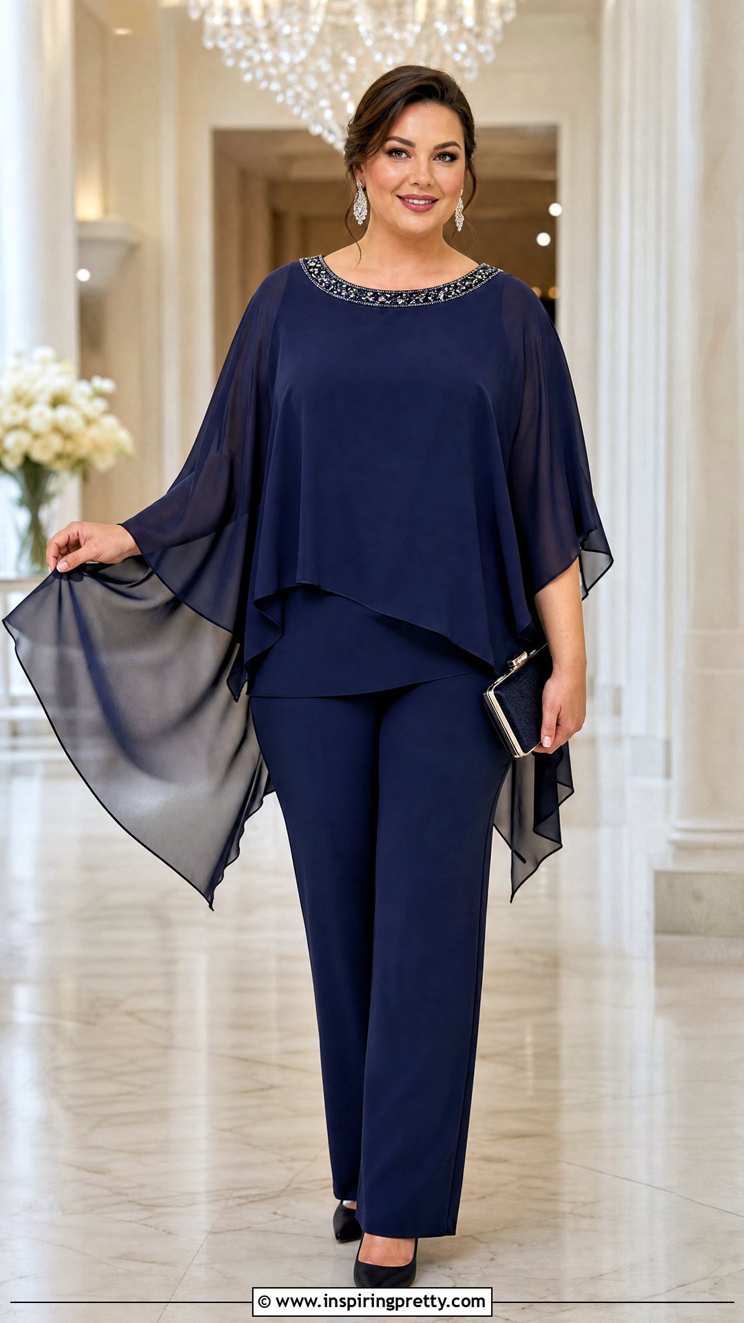 Chiffon Cape Top With Straight Pants - 50 fancy tops for women styles
