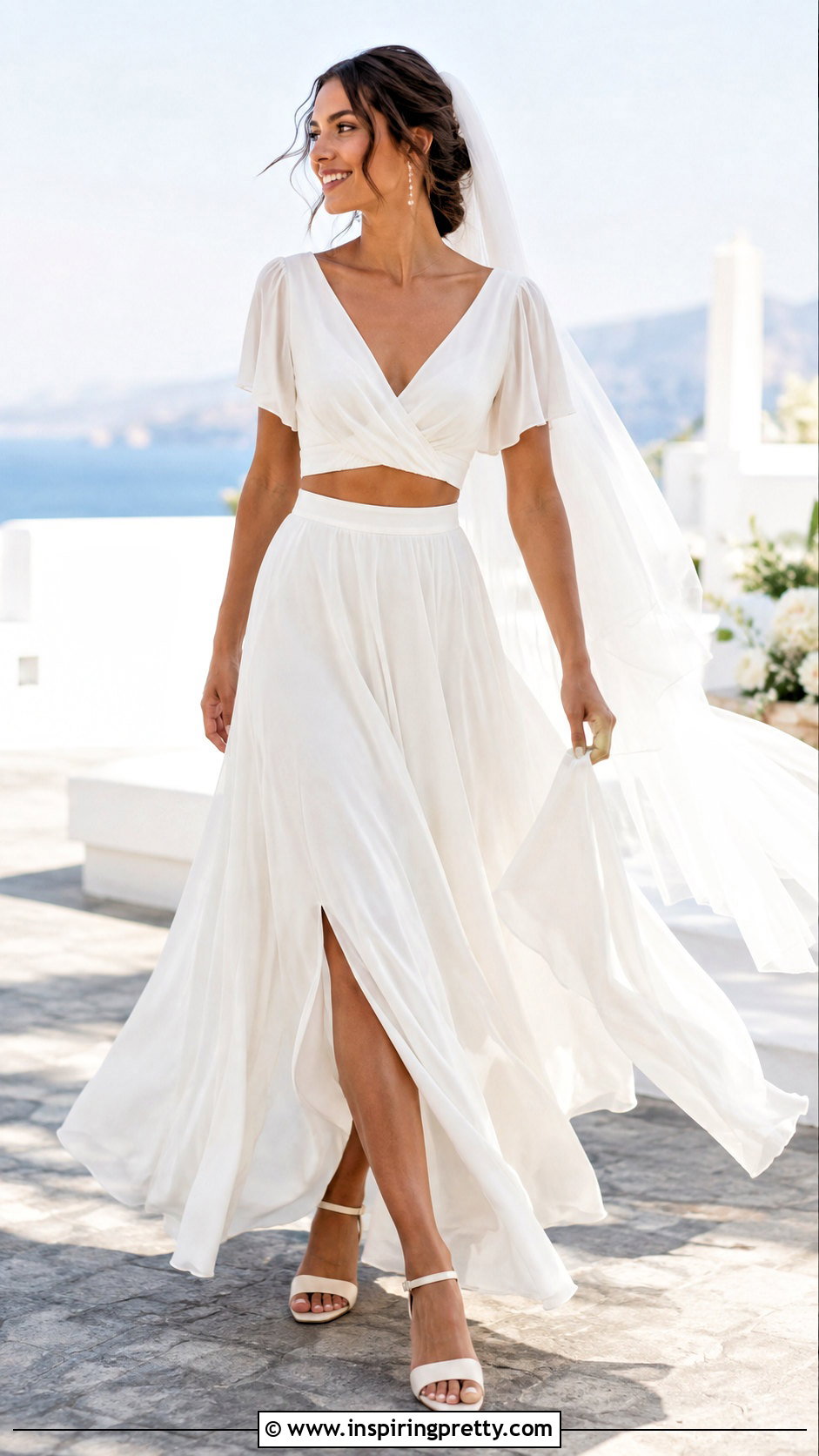 Chiffon Crop Top Bridal Dress - 25 crop top bridal dress outfit ideas