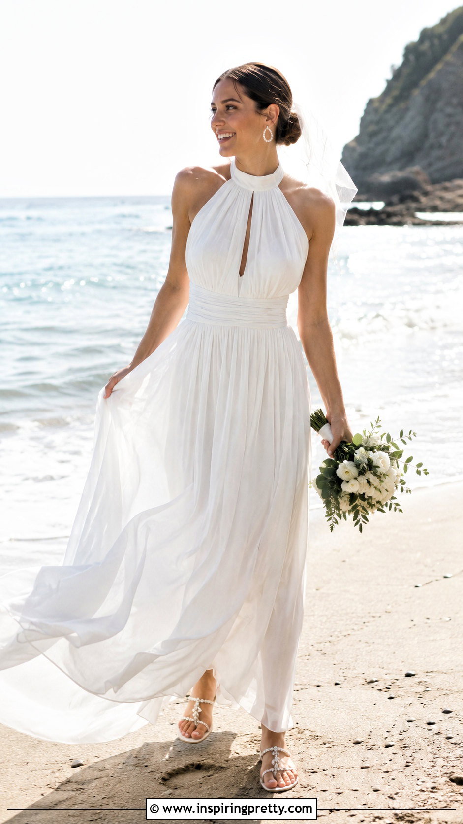 Chiffon Halter Wedding Dress With Flat Sandals - 50 halter top wedding dress outfit ideas