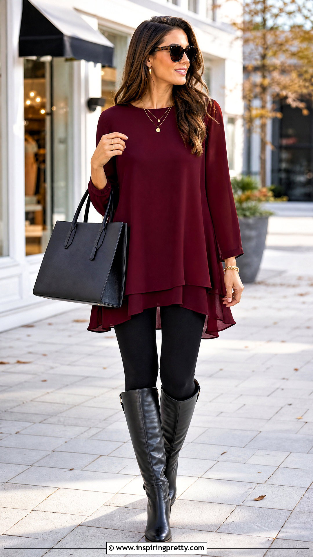 Chiffon Hem Top With Neutral Leggings - 20 chiffon hem top outfit ideas