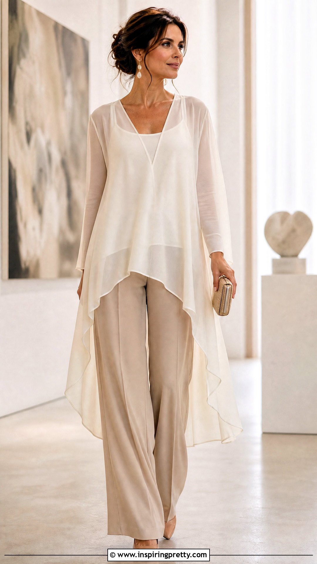 Chiffon Hi Lo Tunic Top With Wide Leg Trousers - 20 Hi Lo Tunic Tops outfit ideas