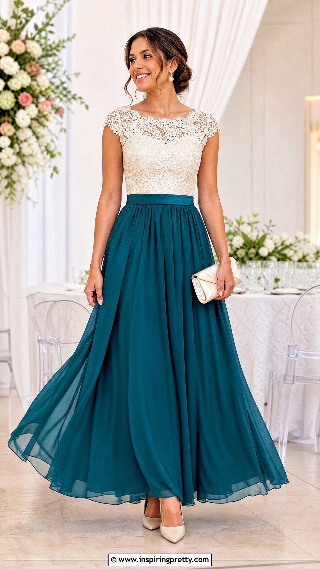 Chiffon Long Skirt With Lace Top - 50 long skirt top designs