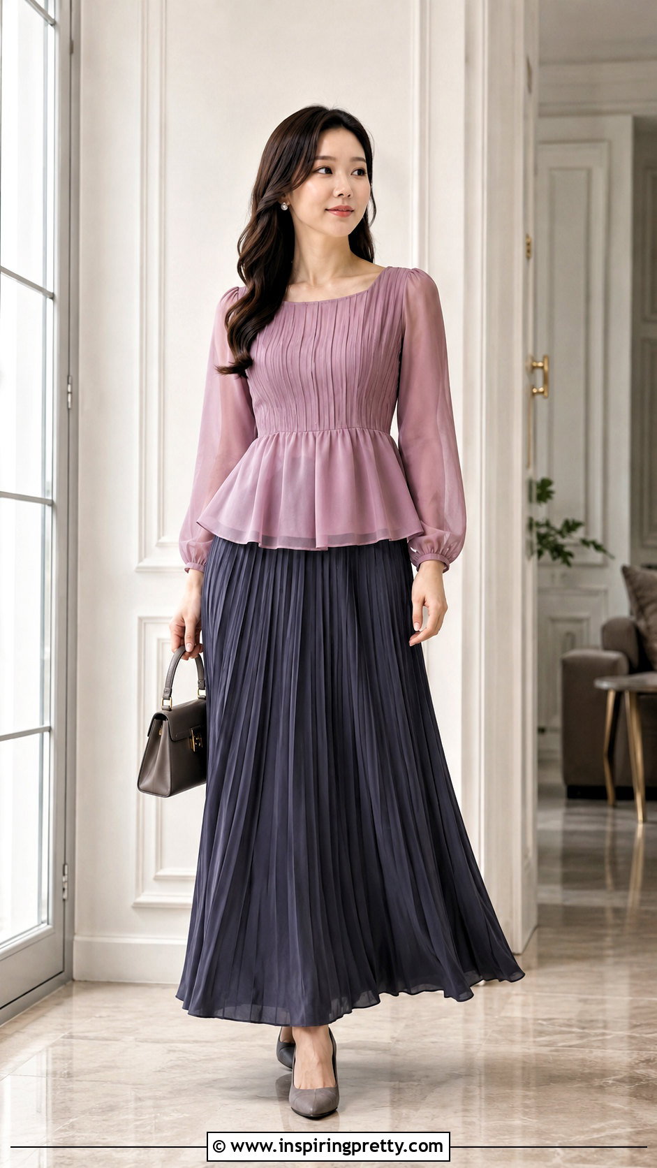 Chiffon Mizo Sunday Top With Pleated Maxi Skirt - 50 Mizo Sunday Tops outfit ideas