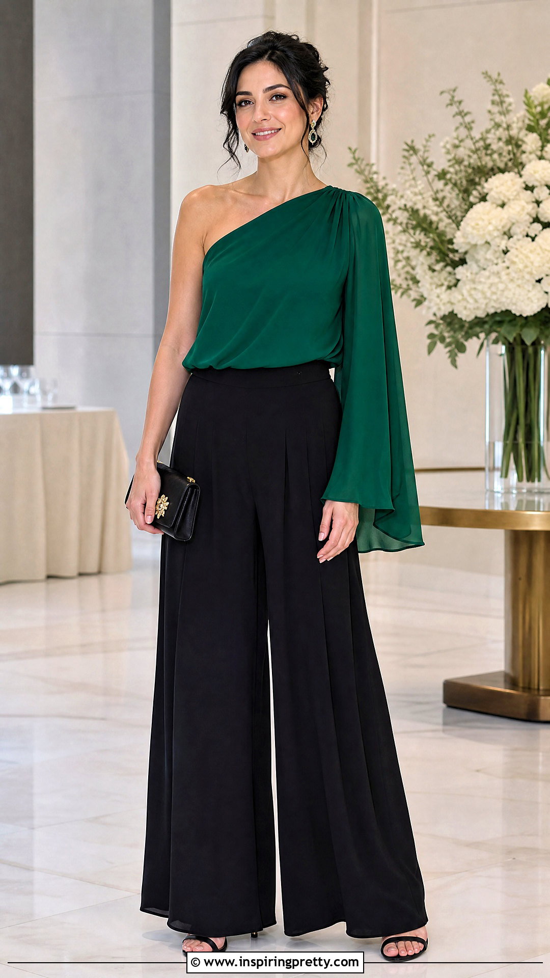 Chiffon One Shoulder Blouse With Palazzo Pants - 50 chiffon tops blouses classy outfits