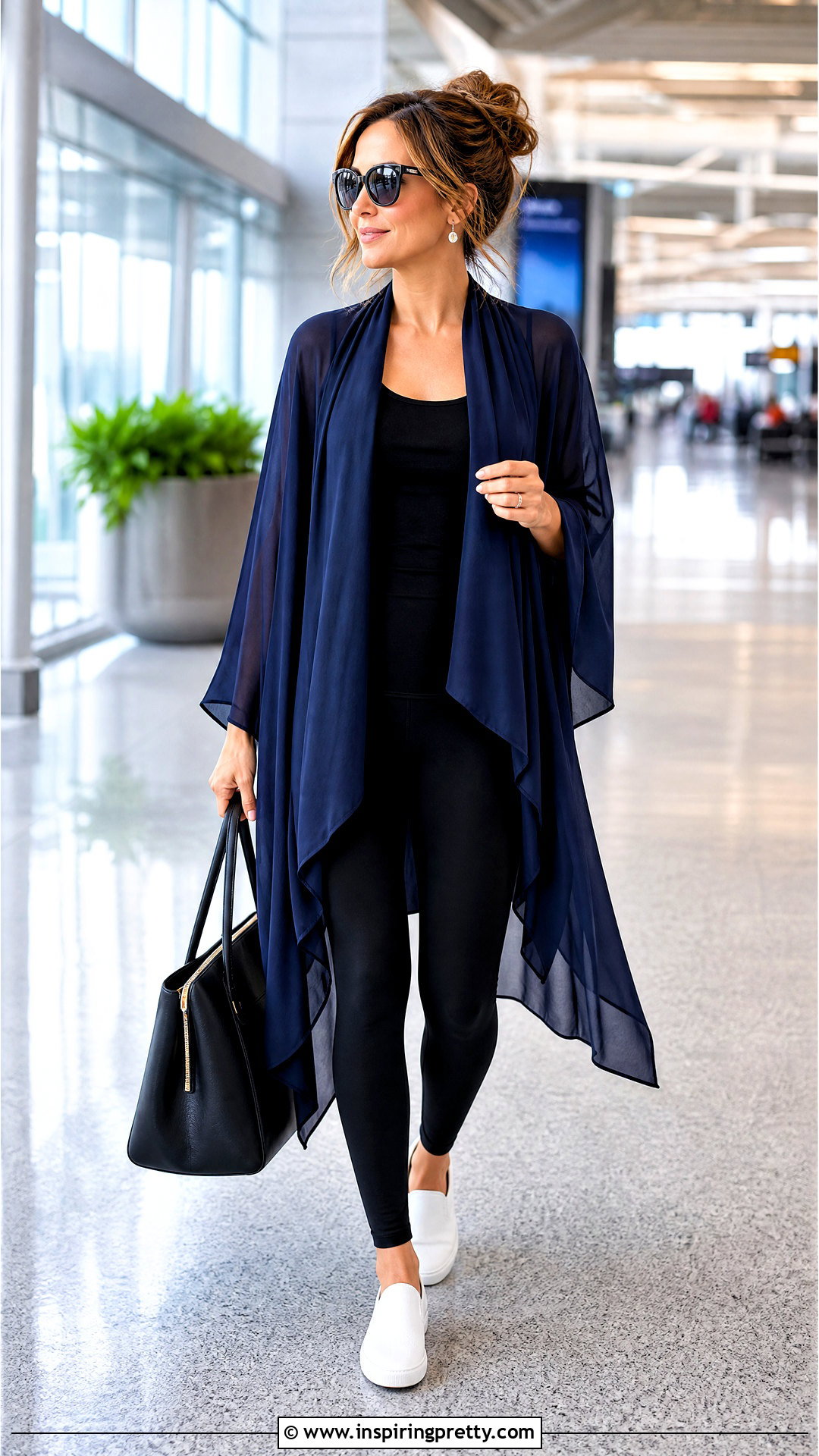 Chiffon Poncho Top With Travel Leggings - 25 Chiffon Poncho Tops outfit ideas