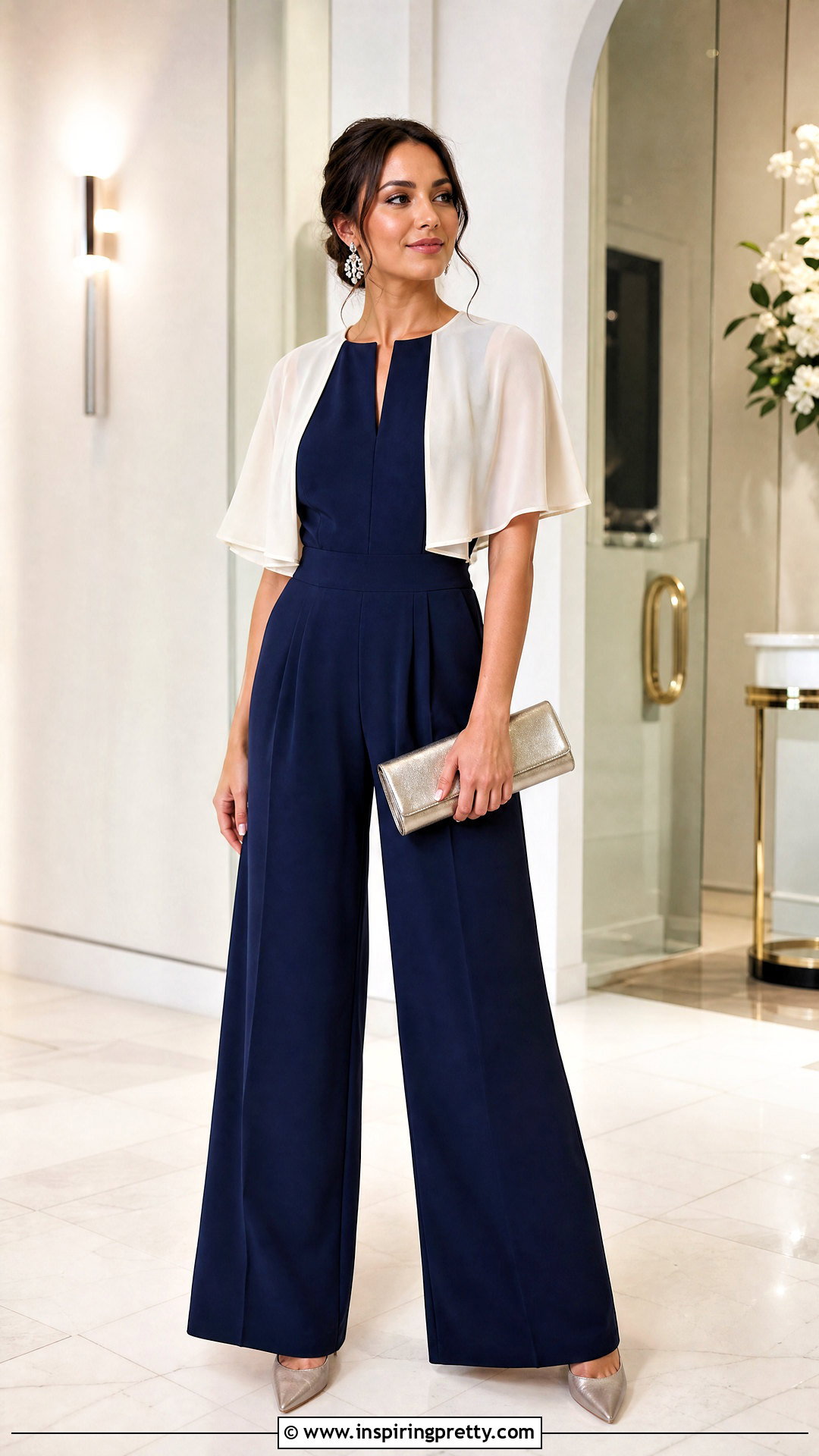 Chiffon Shrug Top Over A Wide Leg Jumpsuit - 20 Chiffon Shrug Top outfit ideas