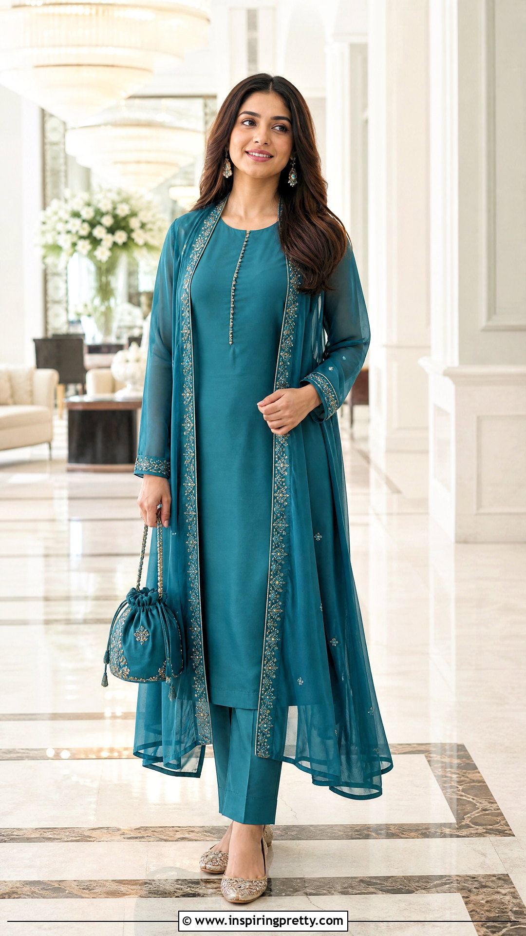 Chiffon Shrug Top With A Kurti And Straight Pants - 20 Chiffon Shrug Top outfit ideas