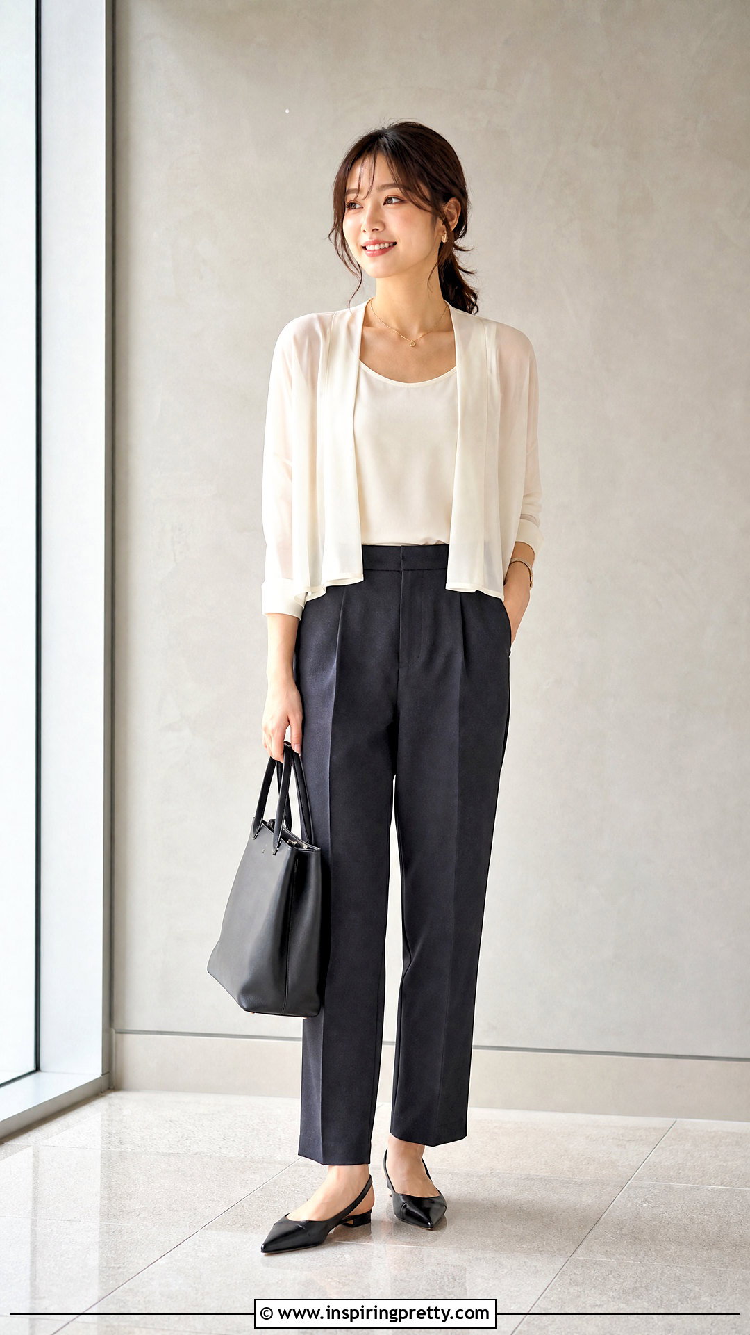 Chiffon Shrug Top With Camisole And Tailored Trousers - 20 Chiffon Shrug Top outfit ideas