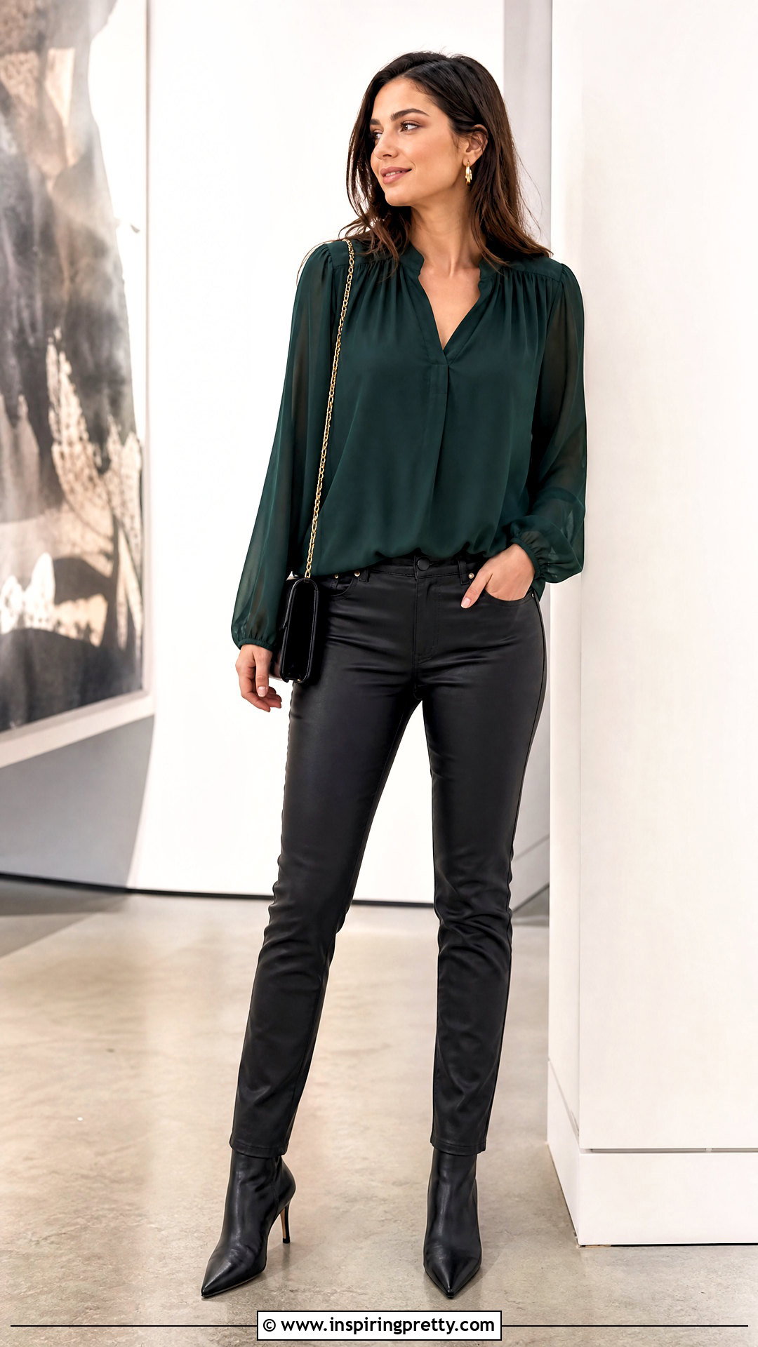 Chiffon Top With Coated Jeans - 50 Chiffon Top outfit ideas