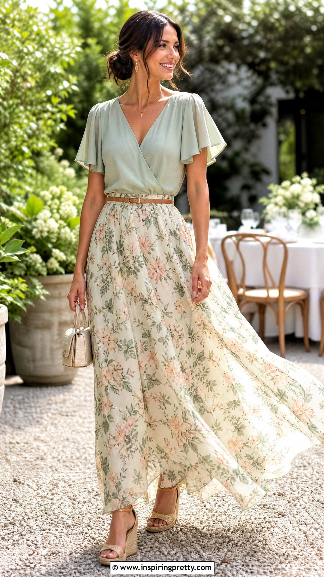 Chiffon Top With Floral Maxi Skirt - 50 Chiffon Top outfit ideas