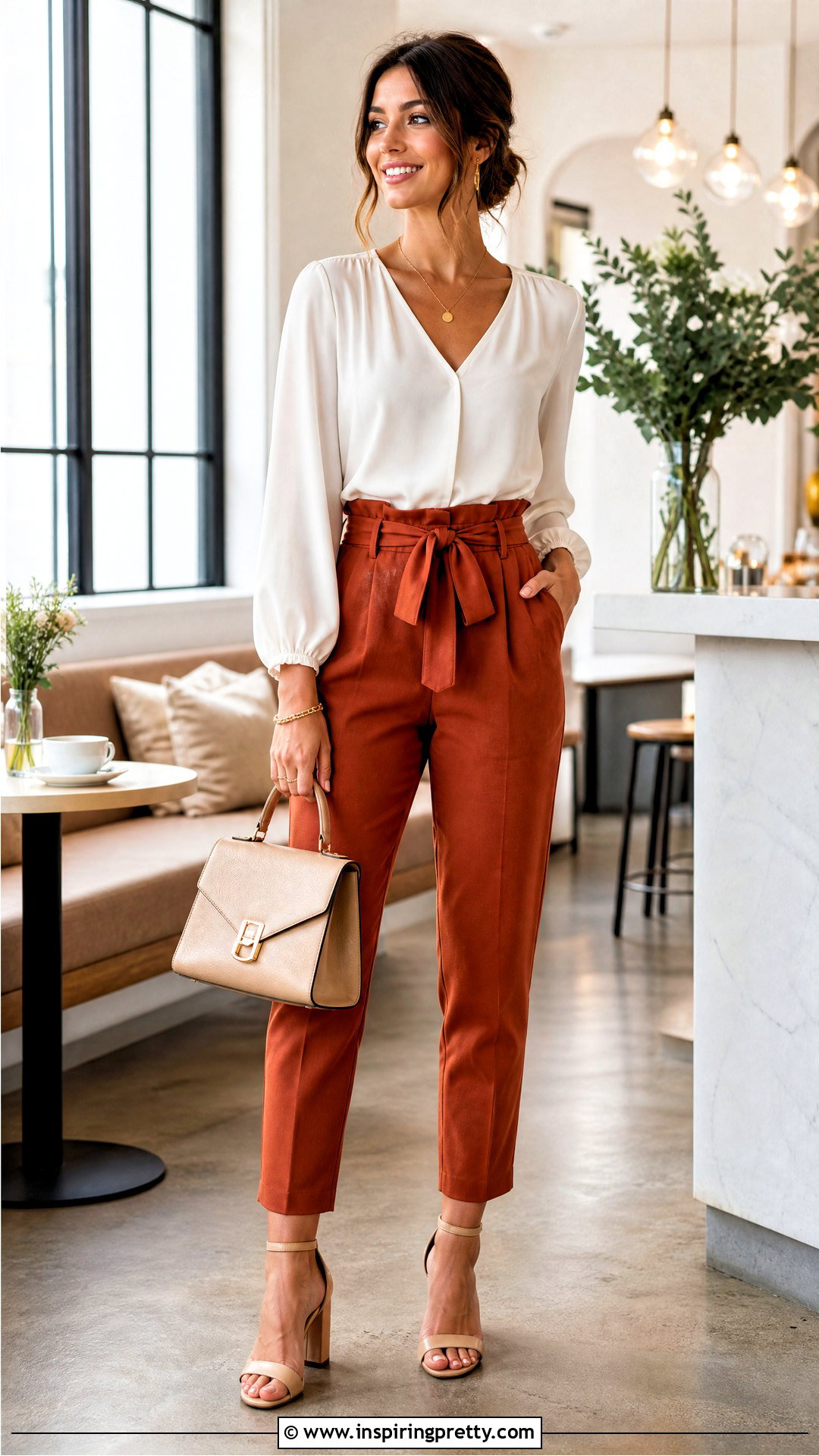 Chiffon Top With Paperbag Waist Pants - 50 Chiffon Top outfit ideas