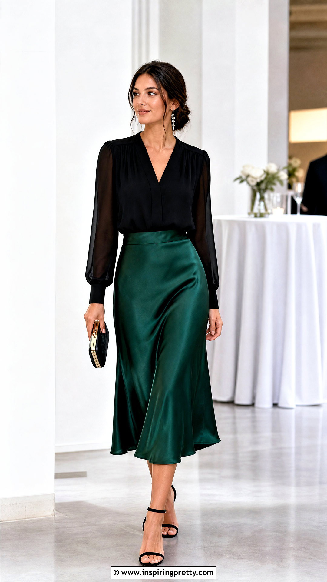 Chiffon Top With Satin Midi Skirt - 50 Chiffon Top outfit ideas