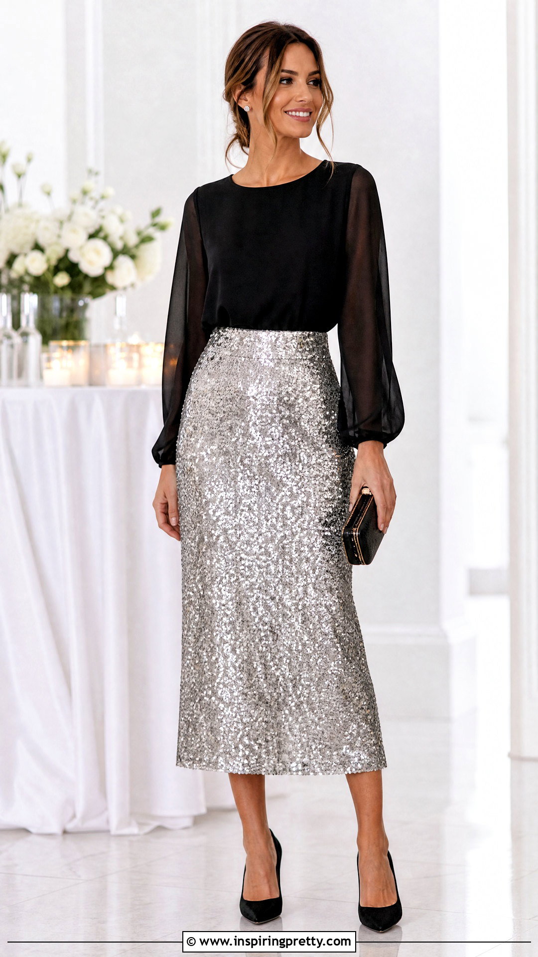 Chiffon Top With Sequin Skirt - 50 Chiffon Top outfit ideas